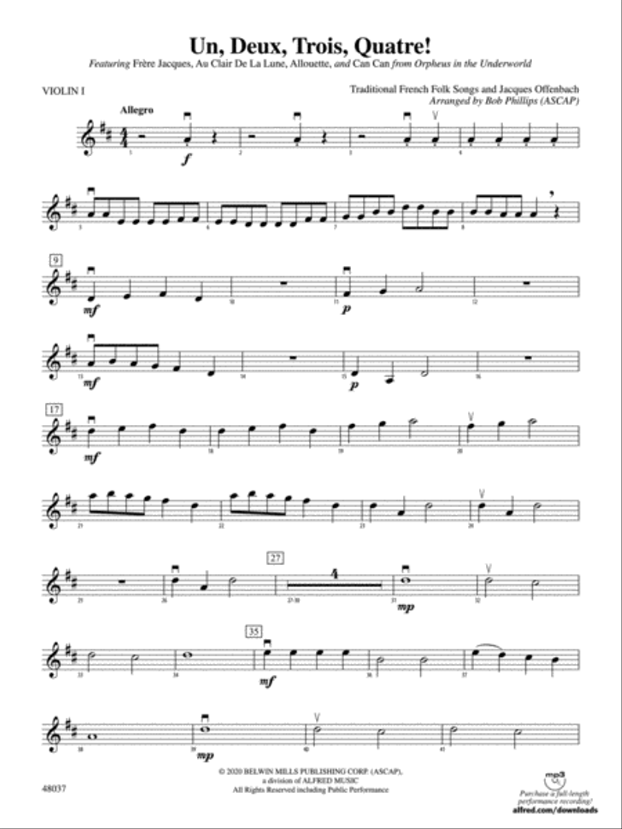 Un, Deux, Trois, Quatre!: 1st Violin String Orchestra scores gallery preview page 1