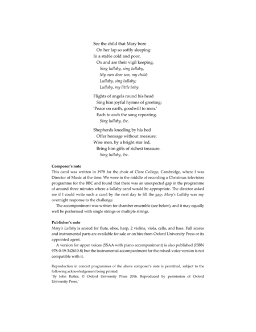 Mary's Lullaby 4-Part scores gallery preview page 2