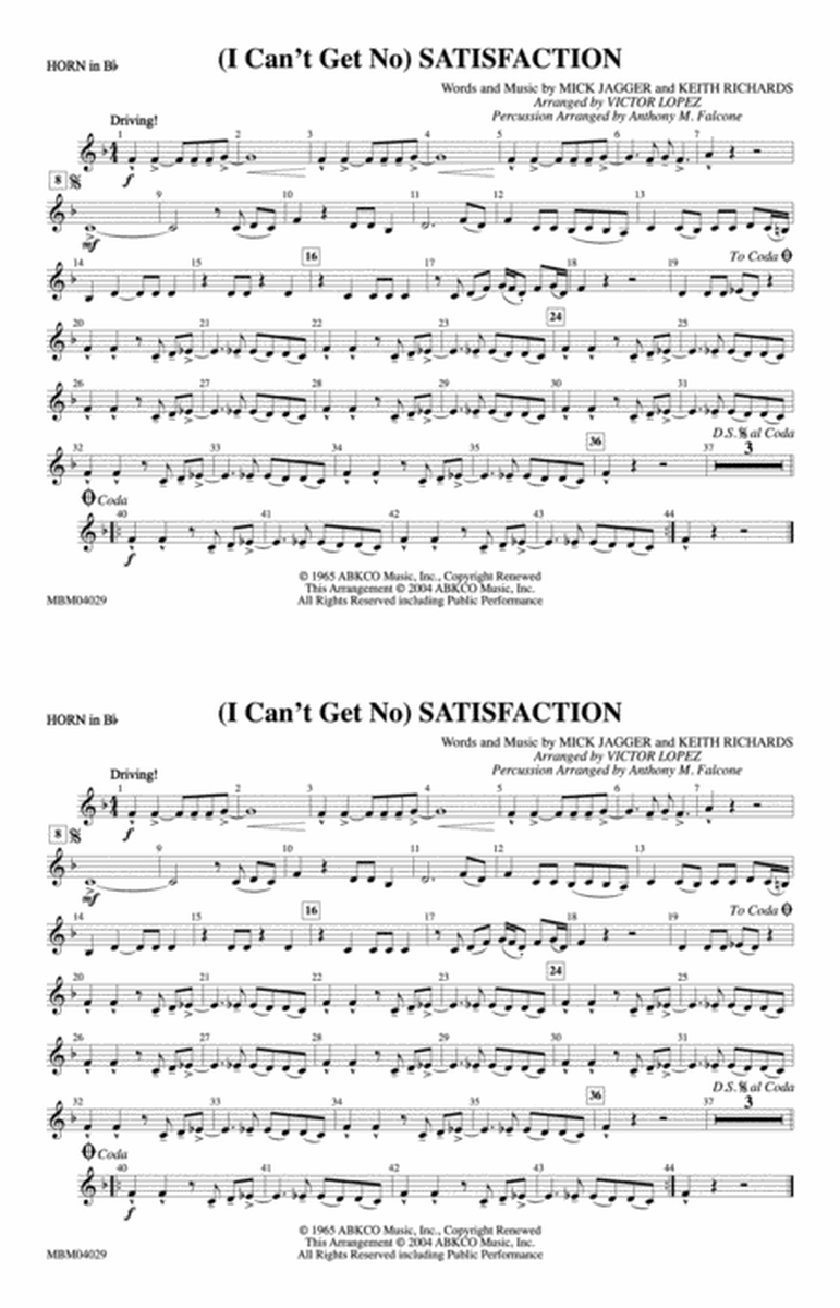 (I Can't Get No) Satisfaction: Horn in B flat