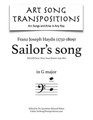 Book cover for HAYDN: Sailor's Song (transposed to G major, bass clef)