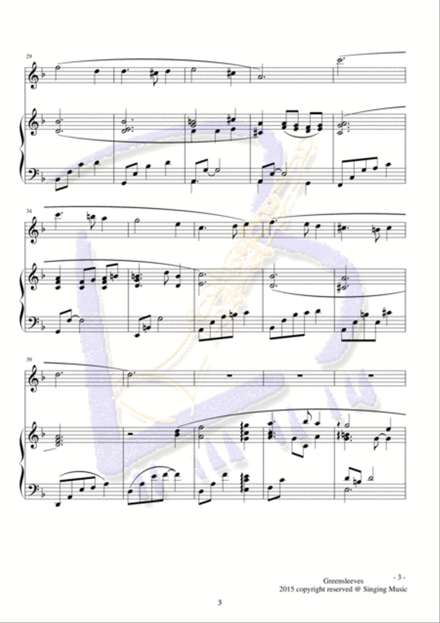 Greensleeves, for Instrument and Piano Handbell Choir scores gallery preview page 3