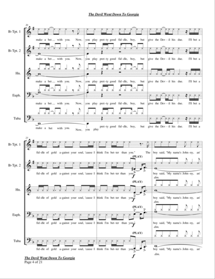 The Devil Went Down To Georgia Brass Ensemble scores gallery preview page 4