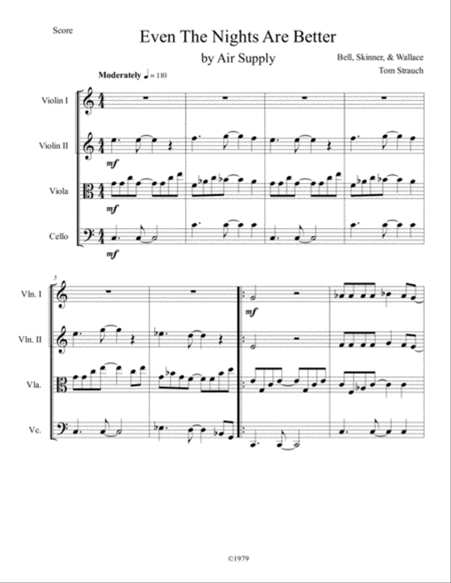Even The Nights Are Better String Quartet scores gallery preview page 1