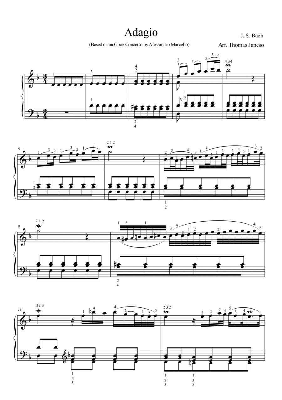 J. S. Bach Adagio BWV 974 Piano Solo scores gallery preview page 1