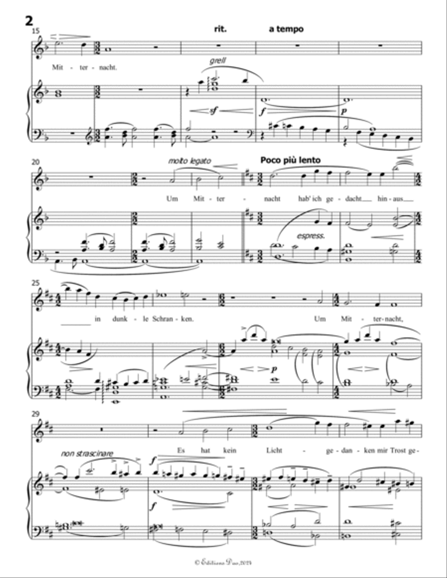 Um Mitternacht, by Mahler, in d minor Piano, Vocal scores gallery preview page 4