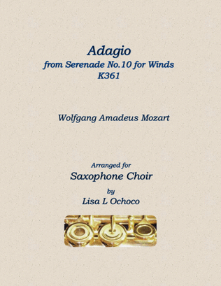 Book cover for Adagio from Serenade No.10 for Winds K361 for Saxophone Choir