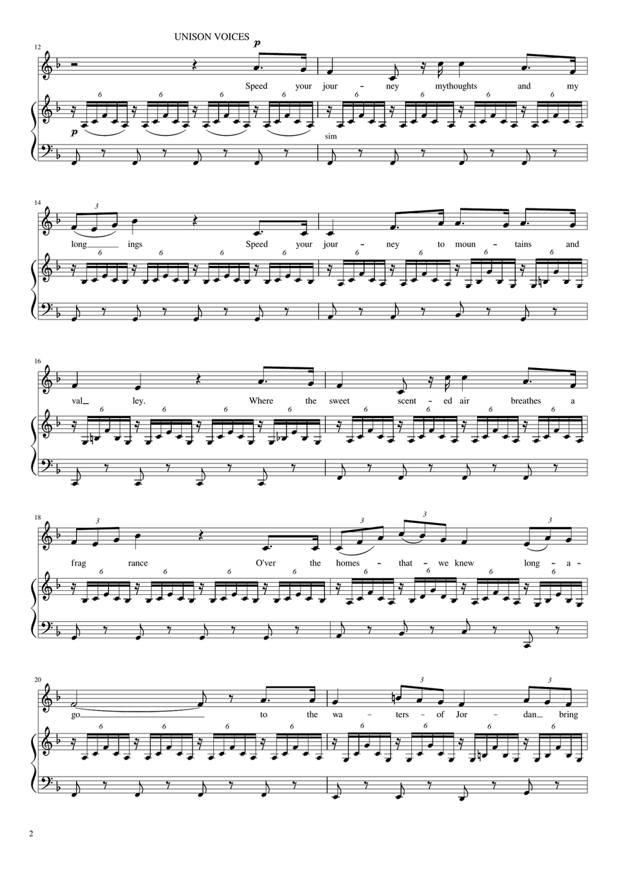 Speed Your Journey - Chorus of Hebrew Slaves (Unison or optional 2 part arrangement) SA scores gallery preview page 2