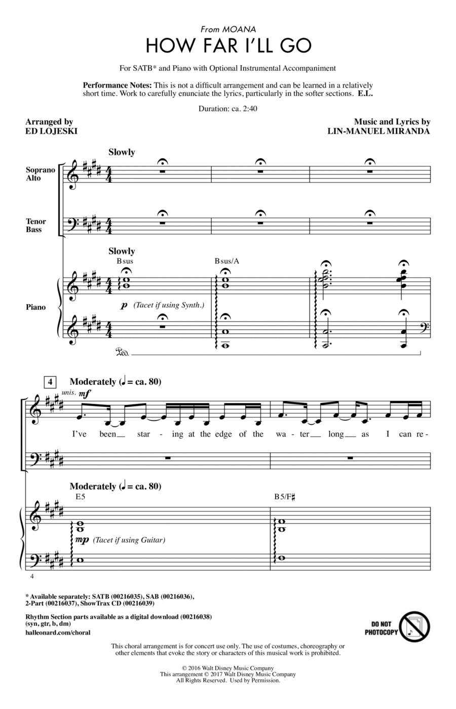How Far I'll Go (from Moana) (arr. Ed Lojeski) 4-Part scores gallery preview page 1
