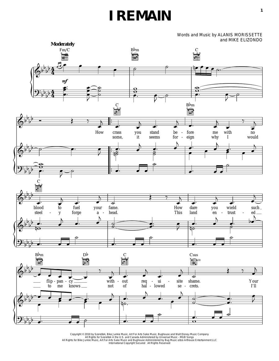 I Remain I Remain Piano, Vocal, Guitar scores gallery preview page 1