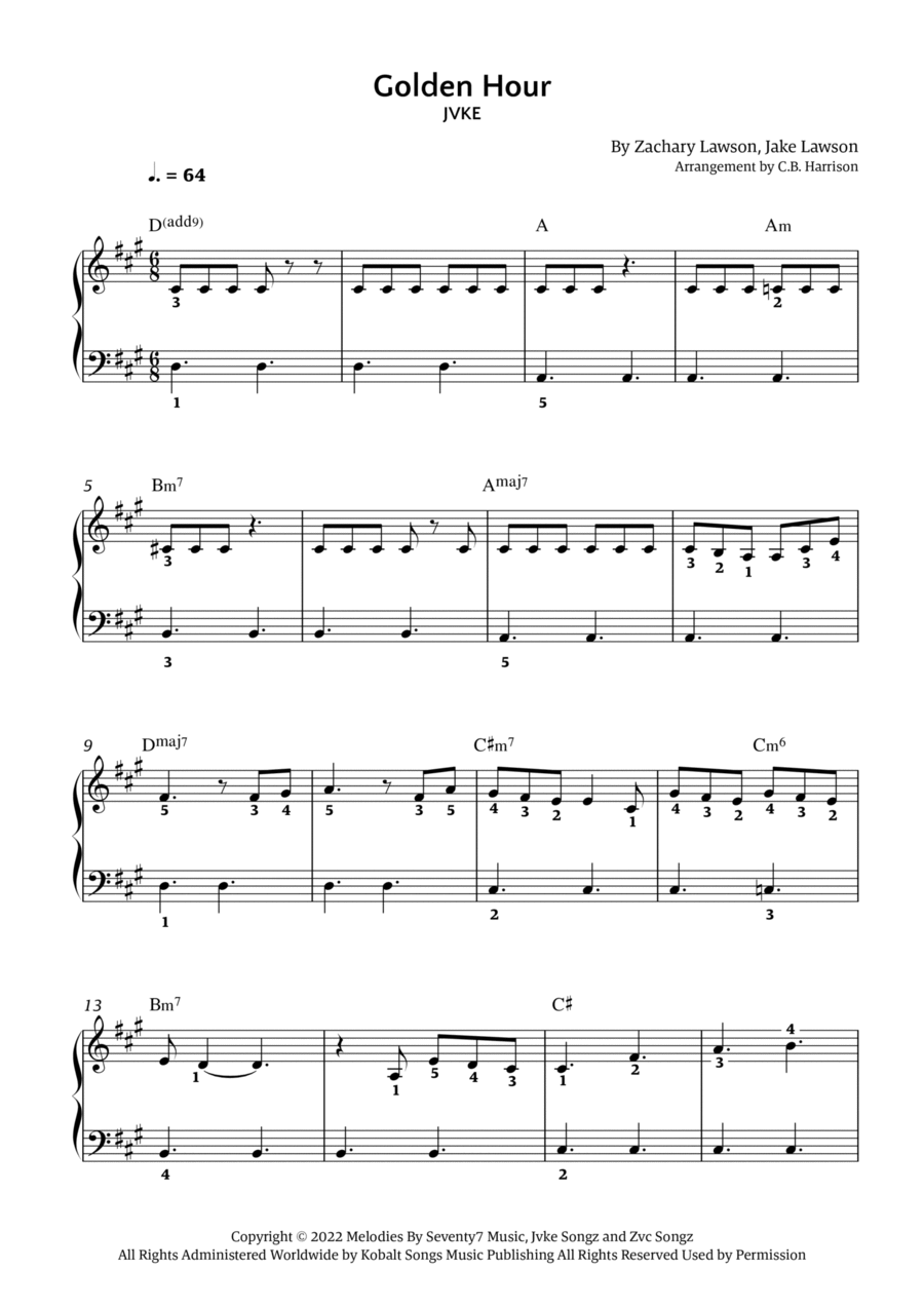 Golden Hour Golden Hour Easy Piano scores gallery preview page 1