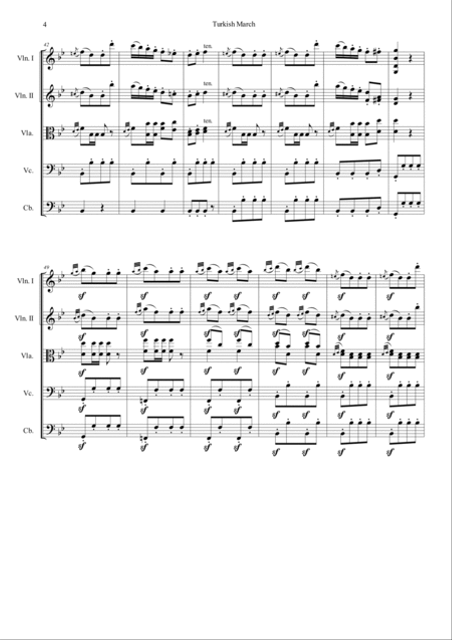 Turkish March String Quartet scores gallery preview page 5