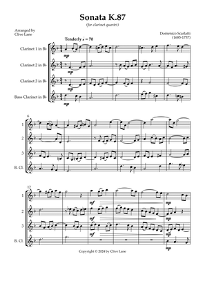Book cover for Scarlatti Sonata K.87 for Clarinet Quartet