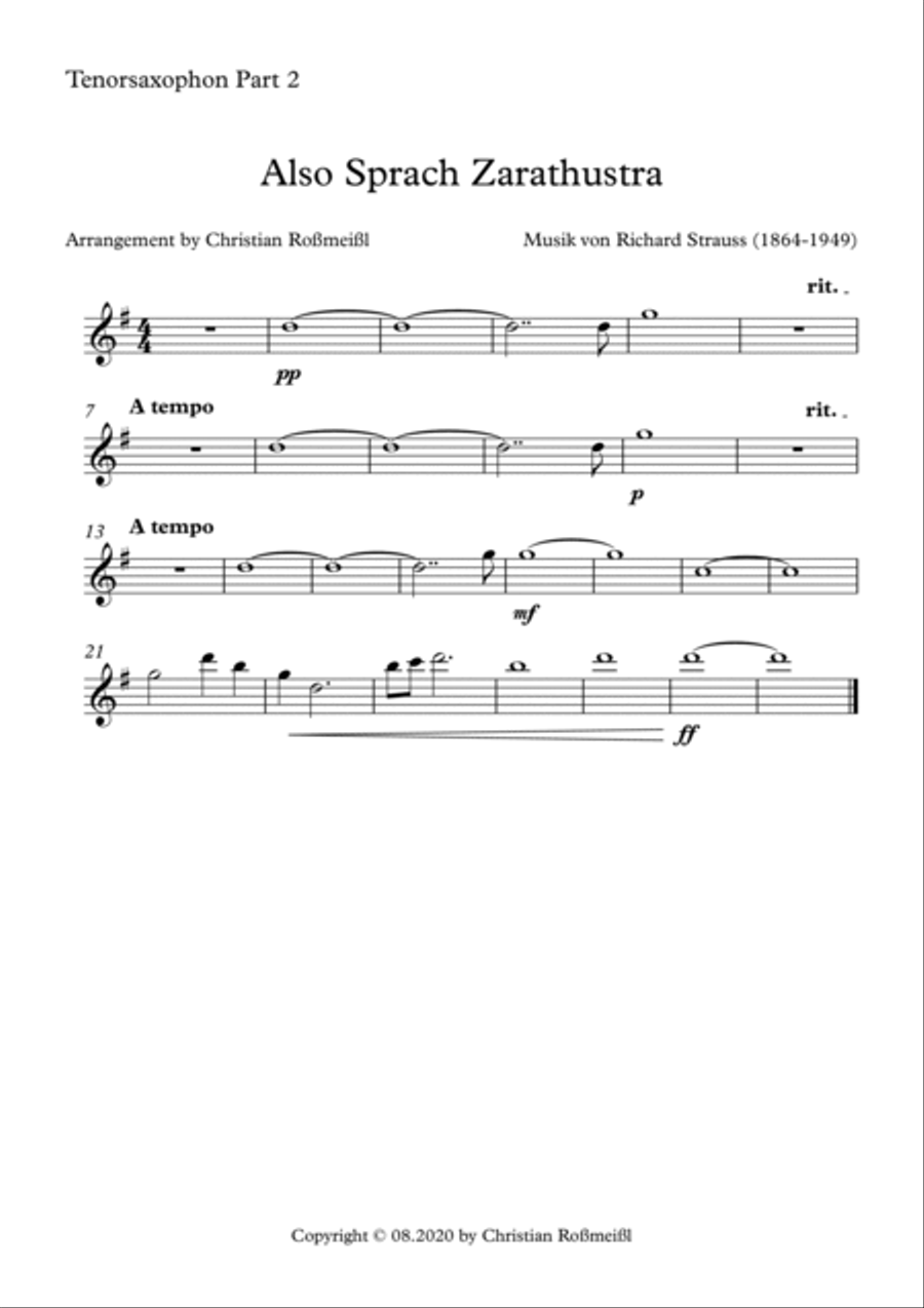 Also Sprach Zarathustra Saxophone Quintet scores gallery preview page 6