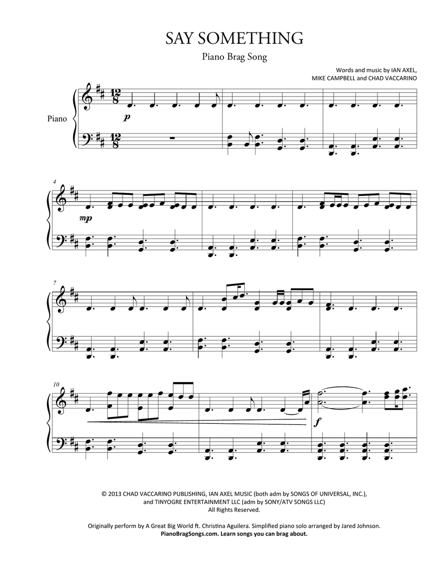Say Something Piano Solo scores gallery preview page 1