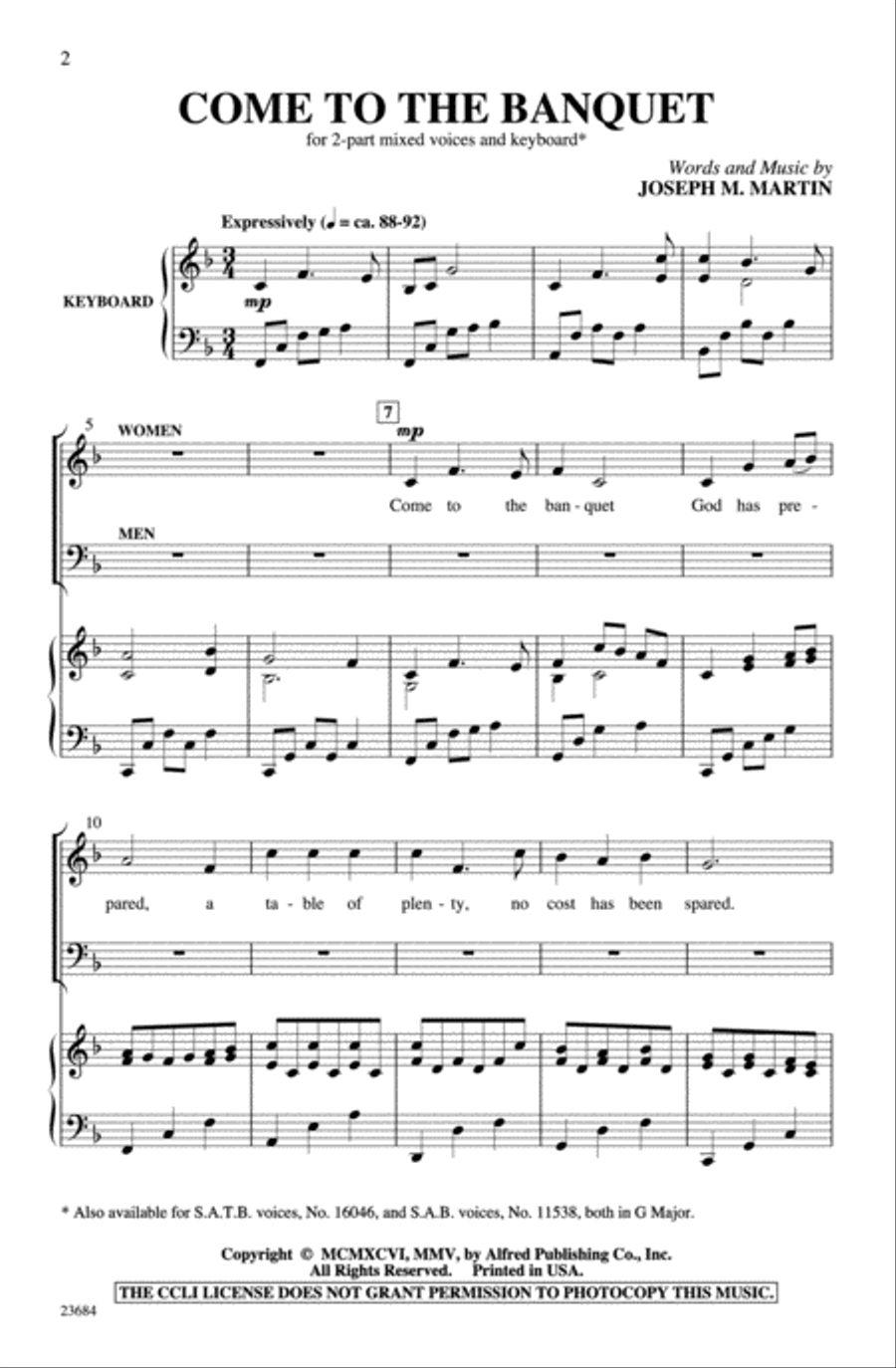 Come to the Banquet 2-Part scores gallery preview page 2