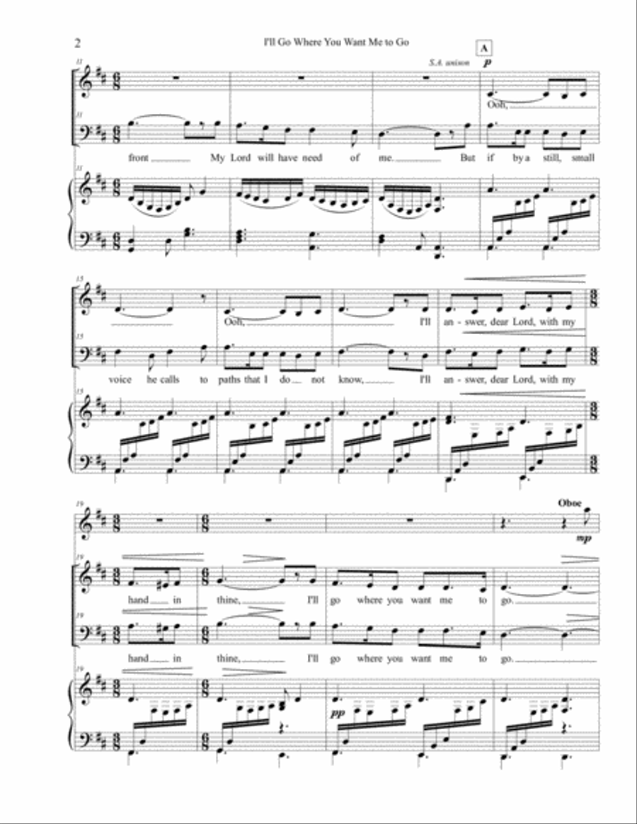 I'll Go Where You Want Me to Go 4-Part scores gallery preview page 3