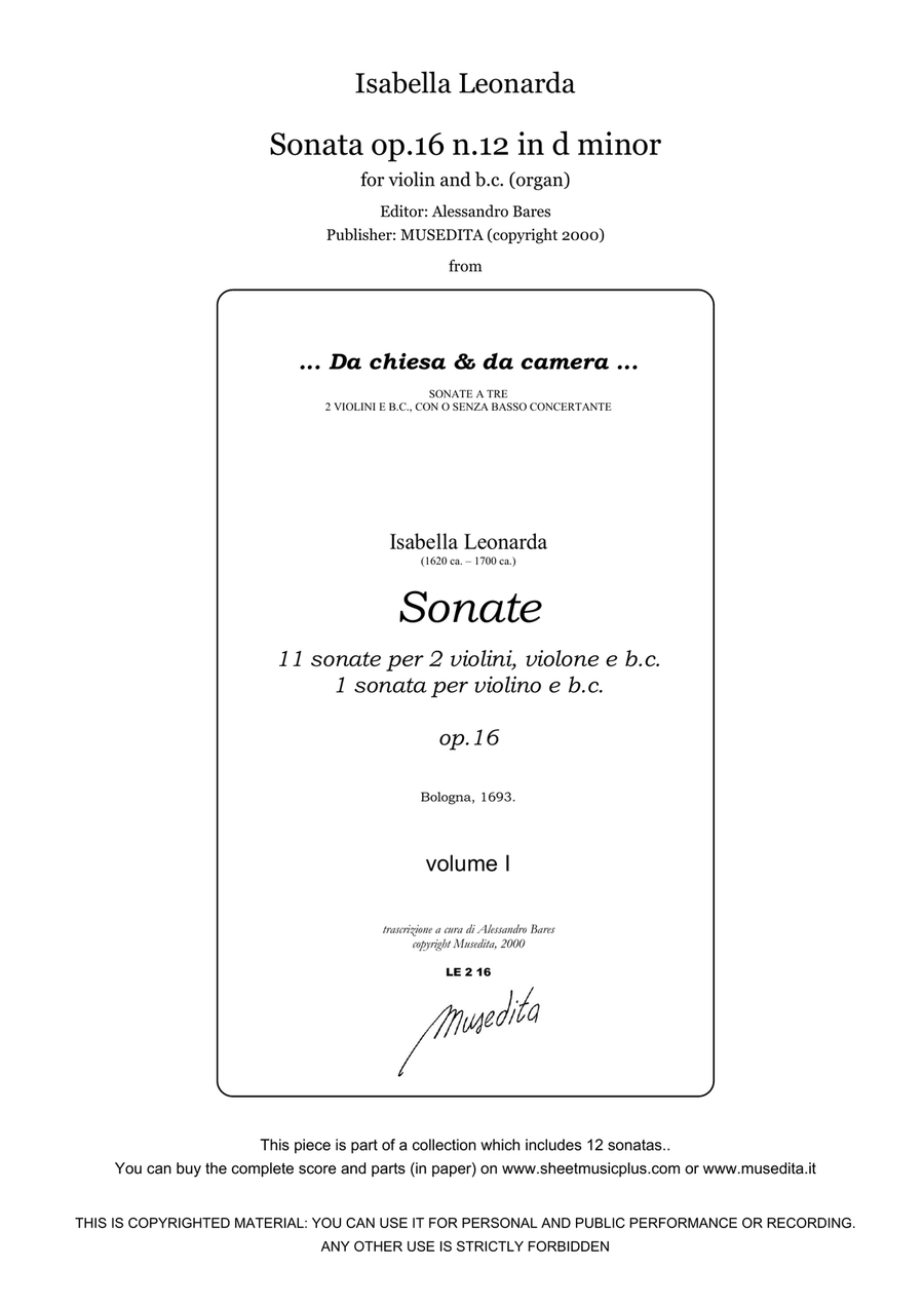 Isabella Leonarda, Sonata op.16 n.12 in d minor Small Ensemble scores gallery preview page 1