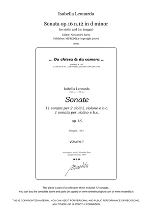Book cover for Isabella Leonarda, Sonata op.16 n.12 in d minor