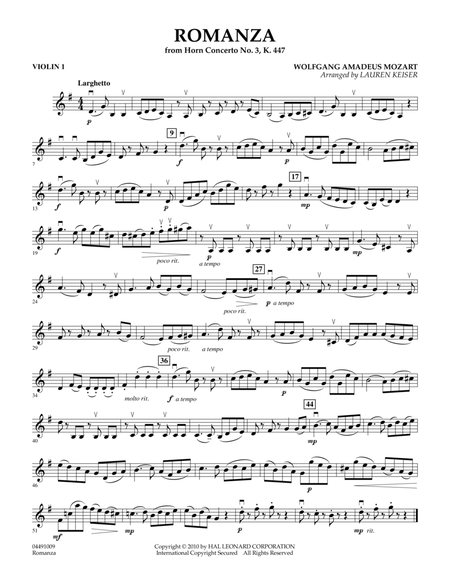 Romanza (from Horn Concerto No. 3, K. 447) - Violin 1