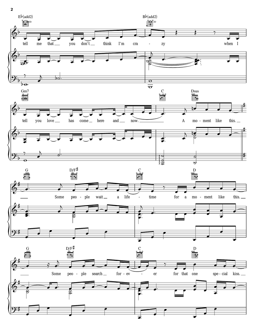 A Moment Like This Piano, Vocal, Guitar scores gallery preview page 2