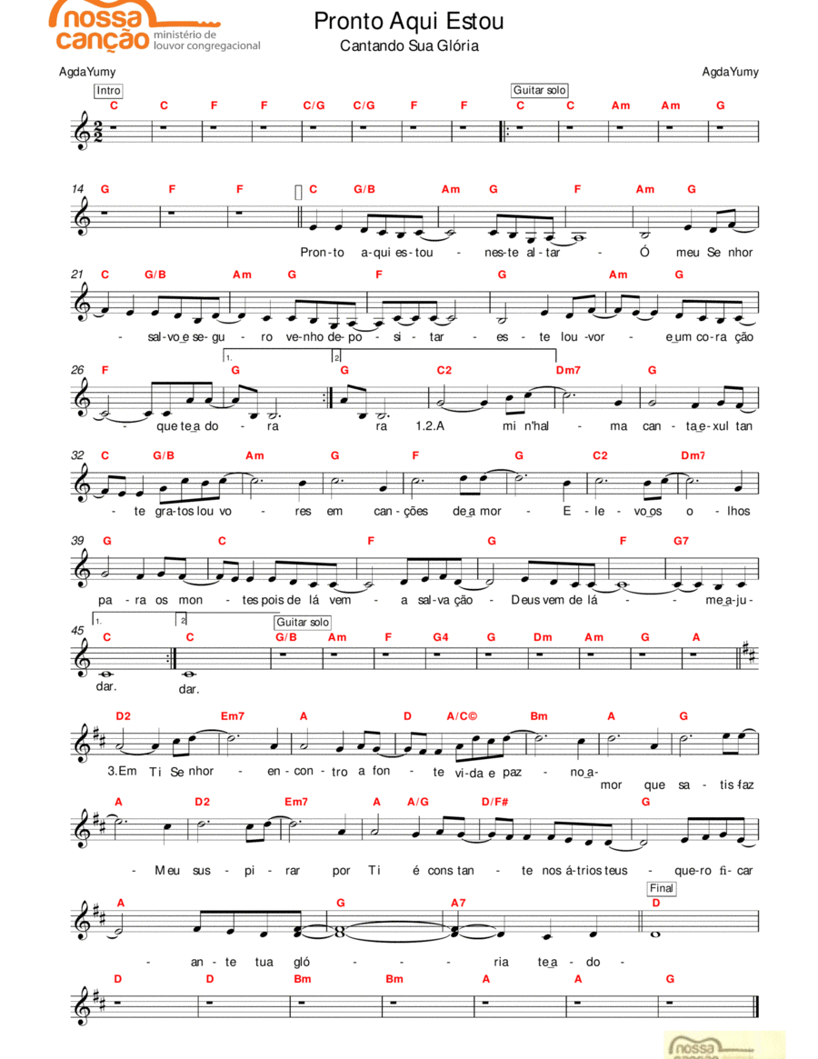 Pronto aqui estou Pronto aqui estou Piano scores gallery preview page 1