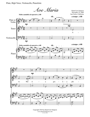 Ave Maria for Flute (or Violin), High Voice, Cello & Piano