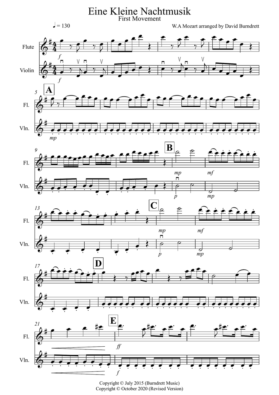 Eine Kleine Nachtmusik 1st movement for Flute and Violin Duet