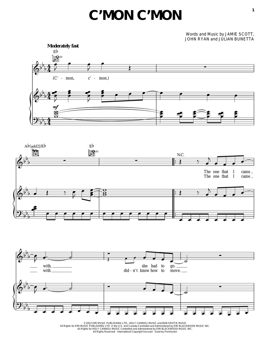 C'Mon C'Mon Acoustic Guitar scores gallery preview page 1