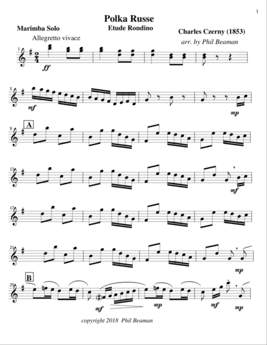 Polka Russe-Czerny-Marimba Solo Marimba scores gallery preview page 1