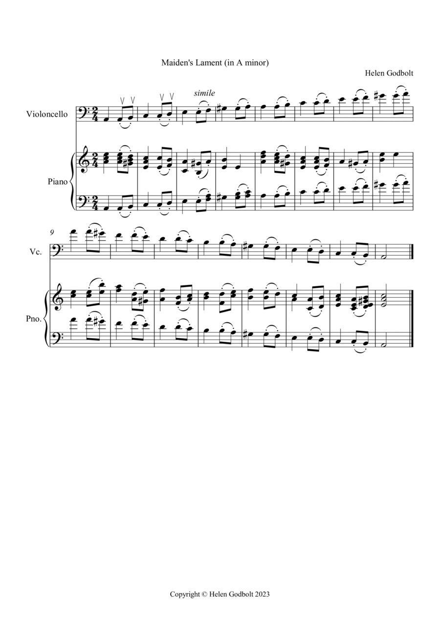 Maiden's Lament (in A minor) Piano scores gallery preview page 1