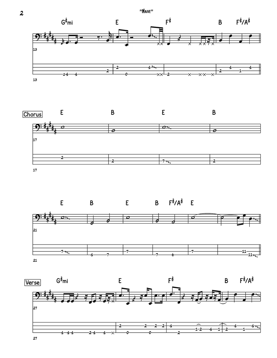 Naive Naive Bass Guitar Tablature scores gallery preview page 2