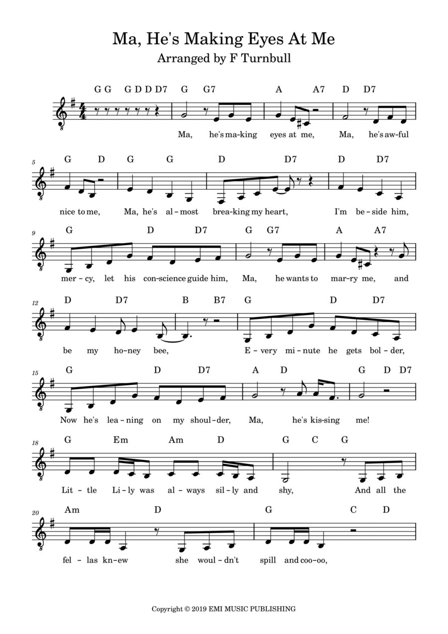 Ma, He's Making Eyes At Me Piano, Vocal, Guitar scores gallery preview page 1