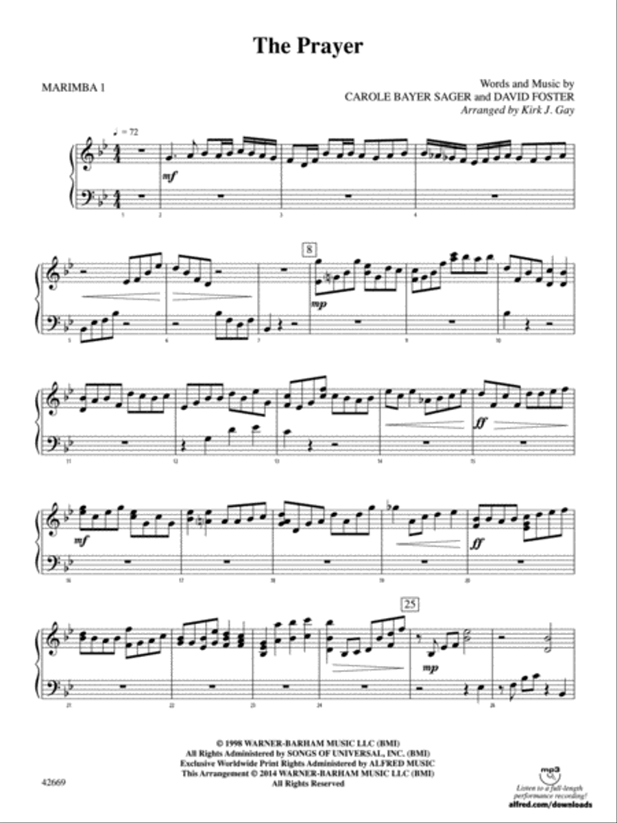 The Prayer: Mallets Percussion Ensemble scores gallery preview page 1