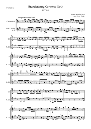 Brandenburg Concerto No. 3 in G major, BWV 1048 1st Mov. (J.S. Bach) for Clarinet in A Duo