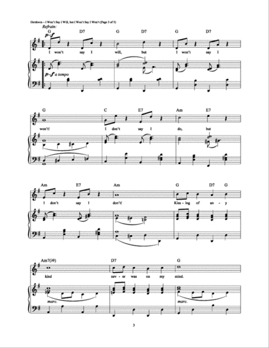 I Won't Say I Will, but I Won't Say I Won't Piano, Vocal, Guitar scores gallery preview page 3