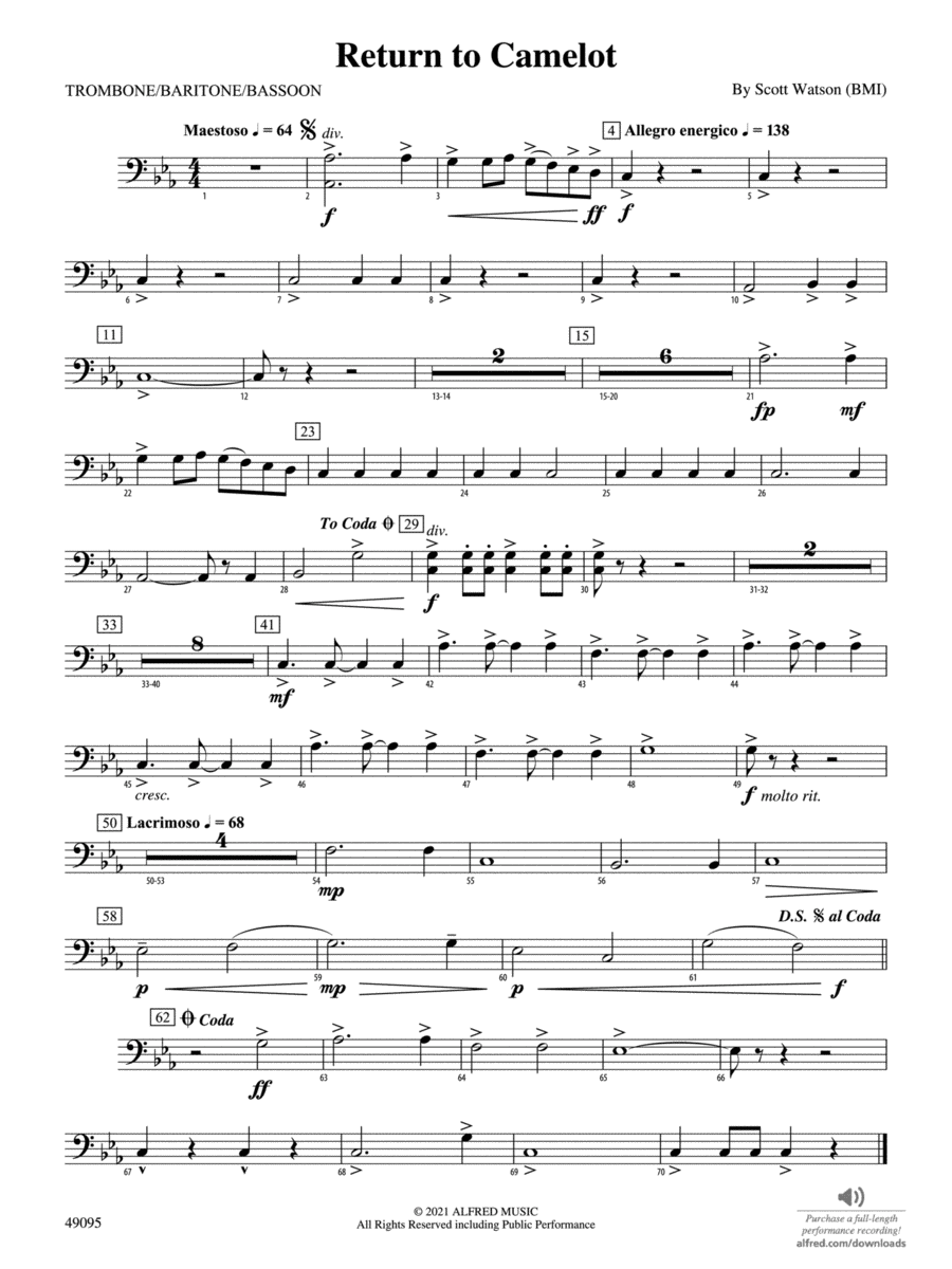 Return to Camelot: 1st Trombone Concert Band scores gallery preview page 1
