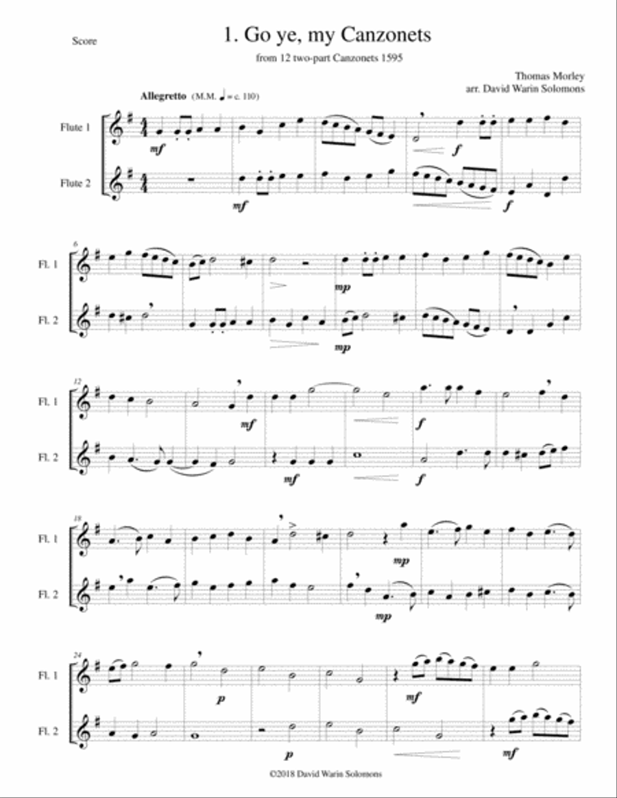 12 easy Canzonets for flute duo Flute Duet scores gallery preview page 1