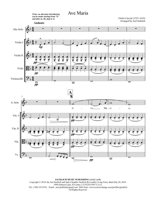 Ave Maria (Caccini) D minor (Treble Clef) for low voice and string quartet