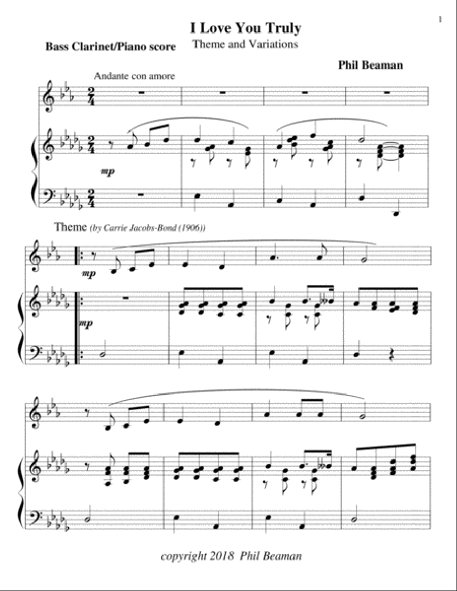 I Love You Truly-Bass clarinet/piano Bass Clarinet scores gallery preview page 1