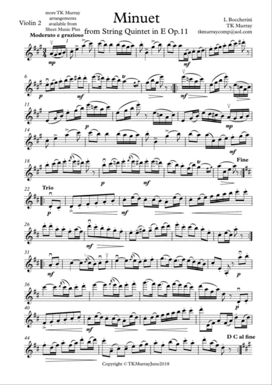Boccherini - Minuet - 2nd. Violin Part - Suzuki Bk.2 Violin Solo scores gallery preview page 1