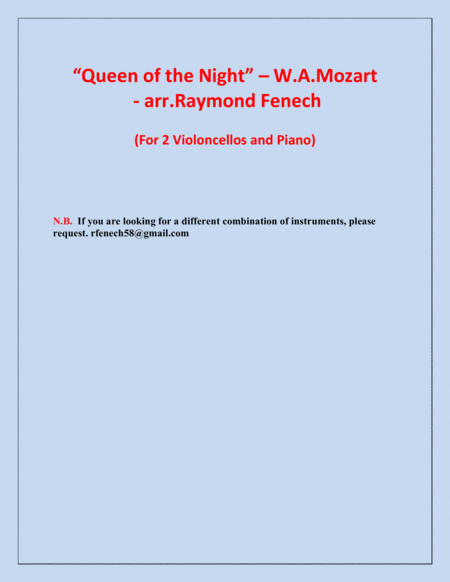 Queen of the Night - From the Magic Flute - 2 Violoncellos and Piano image number null