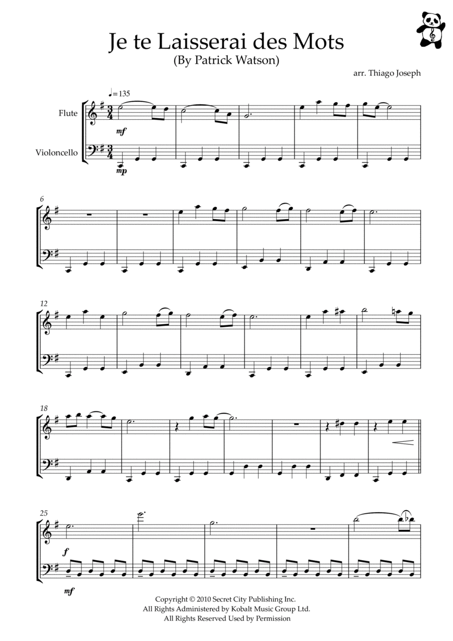 Je Te Laisserai Des Mots Flute scores gallery preview page 1