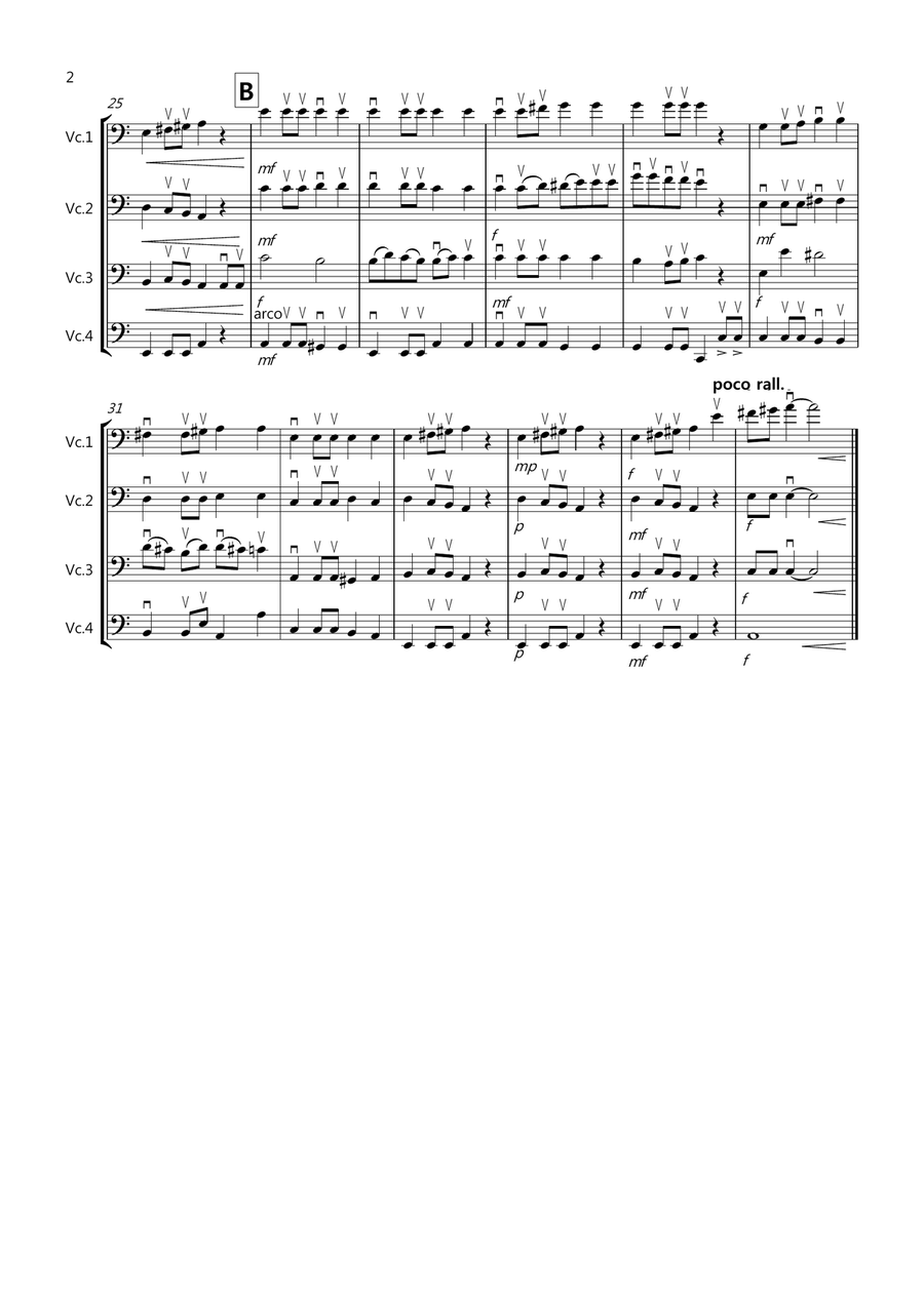 Beethoven Symphony No.7 (slow movement) for Cello Quartet Cello Solo scores gallery preview page 2
