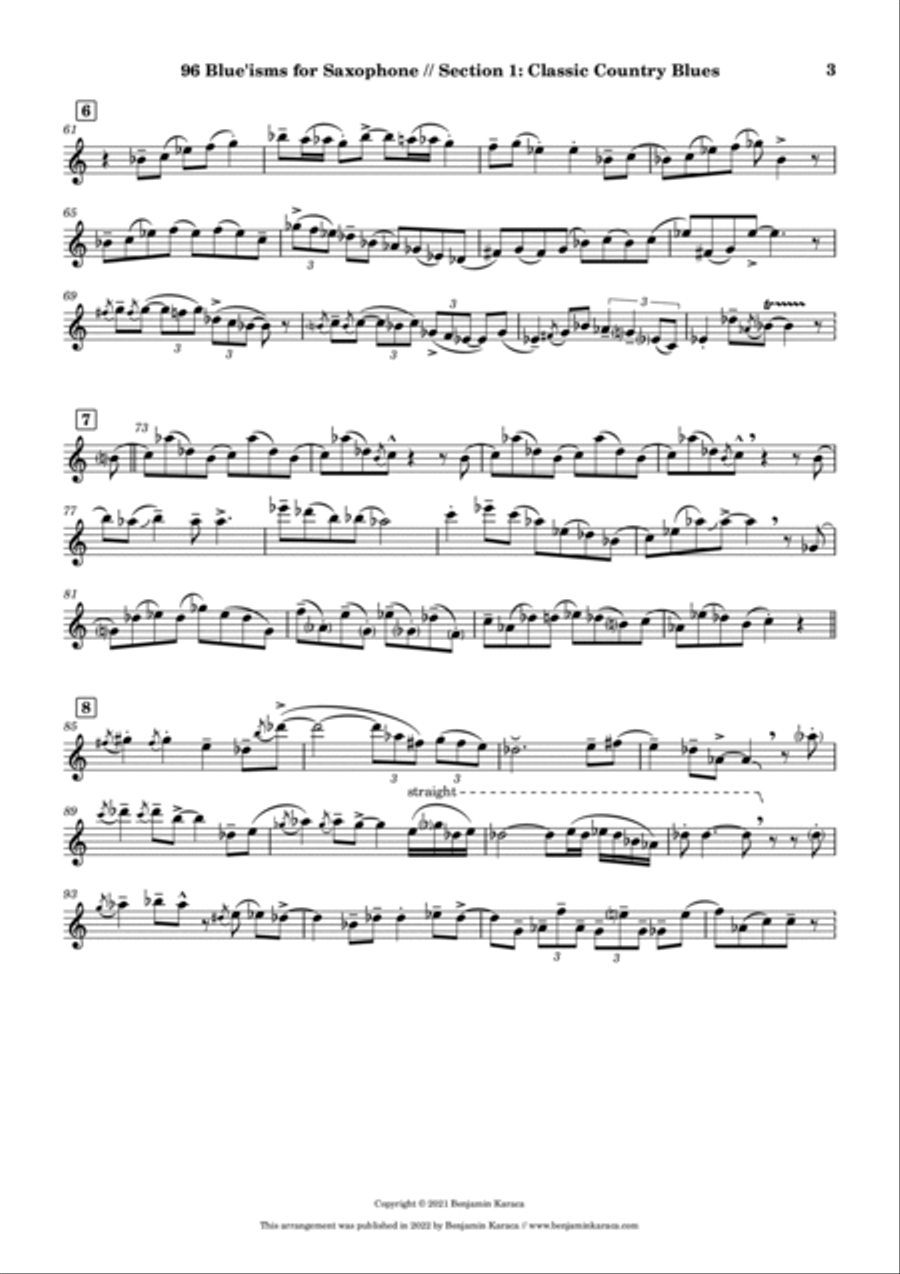 96 Blue'isms. Jazz and Blues Etudes for all Saxophones Bass Saxophone scores gallery preview page 5