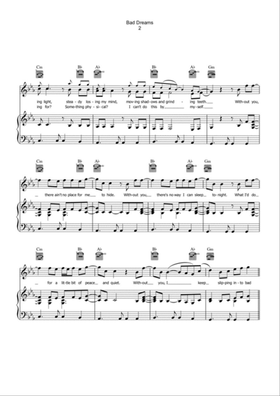 Bad Dreams Piano, Vocal, Guitar scores gallery preview page 2