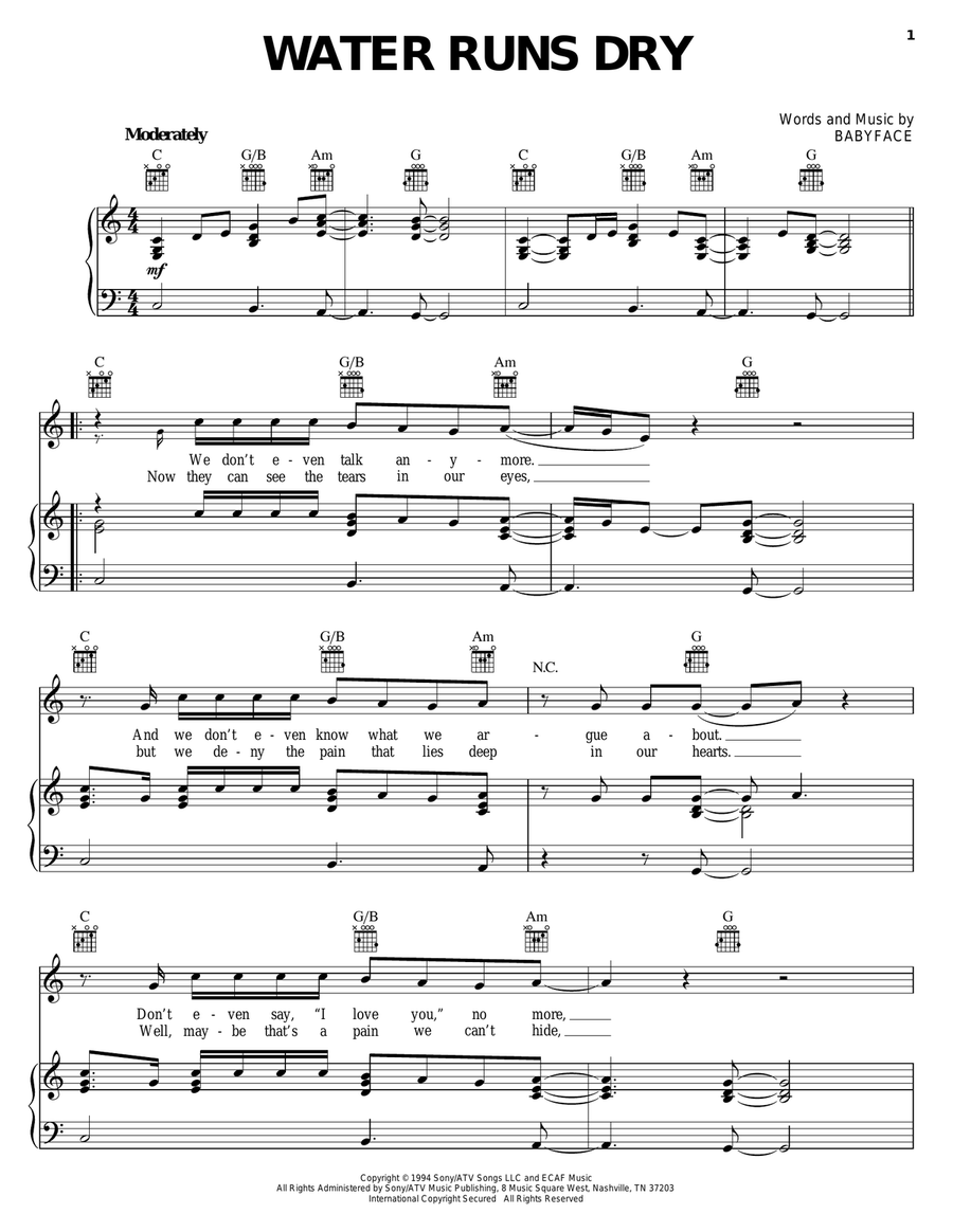 Water Runs Dry Piano, Vocal, Guitar scores gallery preview page 1