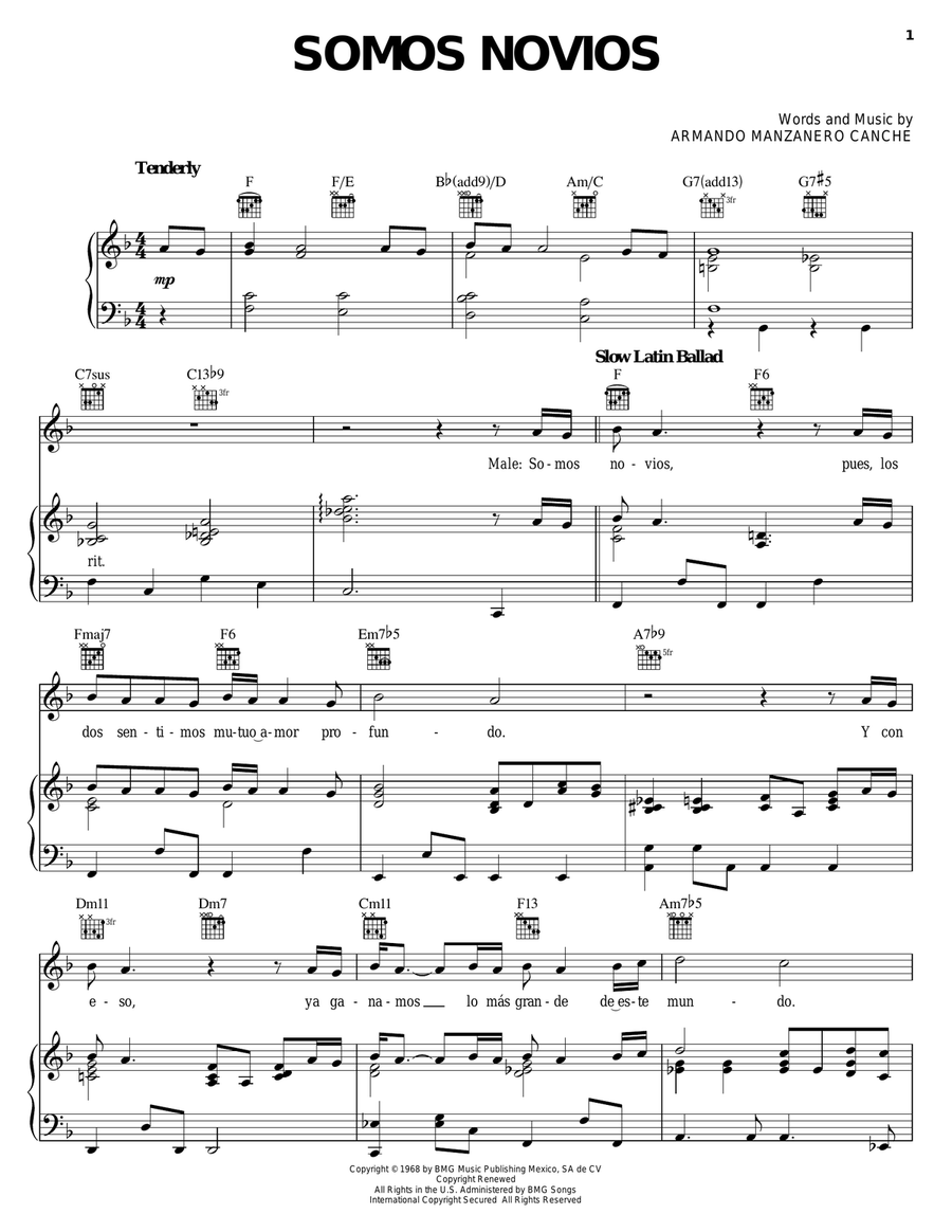 Somos Novios (duet with Christina Aguilera) Piano, Vocal, Guitar scores gallery preview page 1
