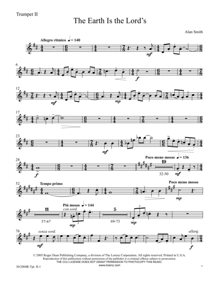 The Earth is the Lord's - Brass Quintet Score and Parts