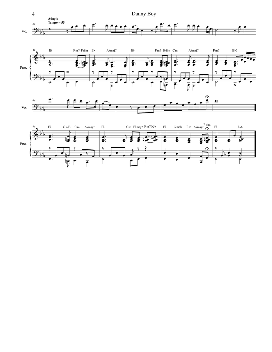 Danny Boy (Funeral Version) (Cello Solo and Piano) Piano scores gallery preview page 4