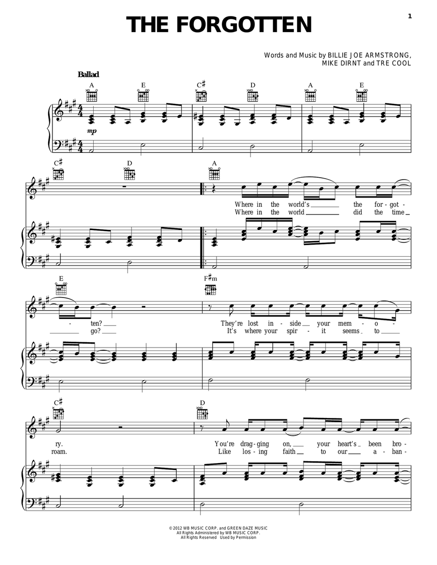 The Forgotten Piano, Vocal, Guitar scores gallery preview page 1
